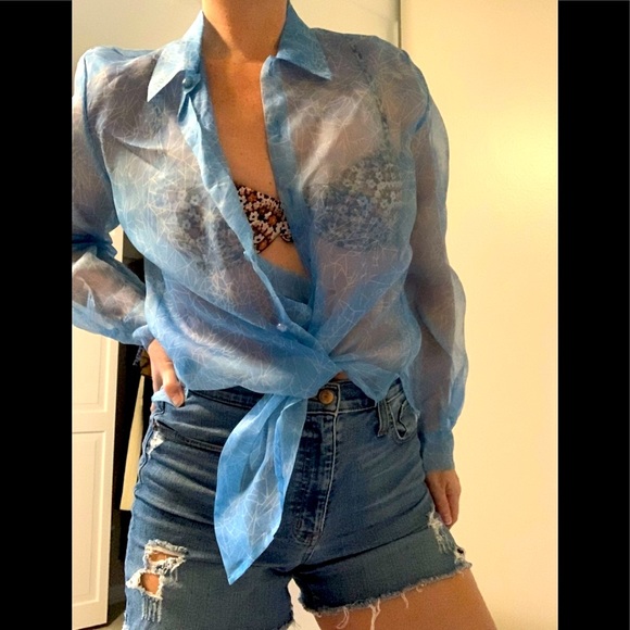 Vintage Silk Sheer Blue Blouse - Picture 2 of 9
